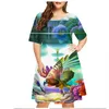 2023 verão mulheres dr fi o-pescoço senhora dr manga curta floral impressão pássaros padrão dr casual solto plus size roupas n6JH #