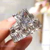 Band Rings Huitan Luxury Trendy Square Cubic Zirconia Promise Rings for Women 2Pcs Set Silver Color/Gold Color Wedding Rings Hot Jewelry T240330