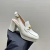 Horsebit Mule sandal Designer Women Dress Shoes Middle Chunky Heel leather platform Double Tassel sole G shoes fashion Deep Mouth Lefu Small Leather Shoes Size 35-41