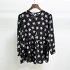 Blusas femininas clássicas em torno do pescoço camisa de seda três quartos manga leve topo floral impresso feminino 2024 primavera blusa