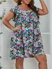 Finjani Women's Plus Size DRES Allover Floral Print Ruffle Trim DRカジュアル服
