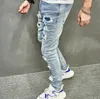 Neue männer Jeans Gestapelt Männer Streetwear Löcher Dünne Männliche Stilvolle Zerrissene Feste Beiläufige Hosen Hip Hop Dünne Denim Hosen