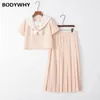 letnia plisowana spódnica mundurowy różowy garnitur haftowany LG spódnica szkolna spódnica fi w stylu ubrania dla kobiet college p5o7#