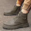 Boots 2023 Stylish Men Winter Plush Snow Boots New Arrival Side Zipper For Men Motocross Boots Genuine Leather Walking High Top Shoes