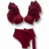 Traje de baño para mujer Sporlike Conjunto de bikini de cintura alta con cuello en V y pliegues en los hombros Traje de baño estampado sexy Traje de baño de dos piezas 2024 Traje de baño para mujer J240330