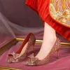 Dress Shoes Rimocy Bling Shiny Glitter Pumps Women Slip-On Sweet Bowknot High Heels Woman Shining Thin Wedding Party 2024