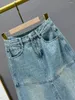 Rokken A-lijn Denim Rok Voor Vrouwen 2024 Lente Zomer Mode Hoge Taille Losse Afslanken Europese Goederen Strass Midi