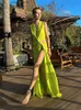 Basic Casual Dresses Chic Hollow Out Knot Split Long Dress For Women Slveless Pleated Irregular Robe Holiday Elegant Ladies Evening Beach Vestidos T240330