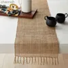 Tablicz Naturalny juty Tableunner Tassel na Boże Narodzenie domowy dekoracja flagowa ślub YQ240330