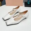 Casual Shoes Genuine Leather Women Square Toe T-strap Shallow Mary Jane Female Heels Runway Woman Zapatos Mujer