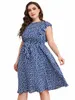 Ruffle Cap Sleeve Plus Size Women DRES FLORLAL PRINT WAIST BELT BELTEVELLOBE MEMALE SUMMER SCROOP NECK GOUNTHATHES 212K＃