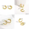 Hoop & Huggie Minimalist Pearl Metal Earrings For Women Korea Gold Color Chic Lady Circle Frond Back Vintage Jewelry Drop De Dhgarden Dhnqv