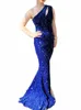 Romagic Shiny Royal Blue Hollow Out Veet Cocktail Prom Jurk Rettery Slit been One Shoulder Mulevel Wedding Party DR 2024 W6GC#