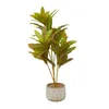 Crotons de plantes artificielles décoratives, feuilles réalistes et Pot à motifs floraux, plantes de décoration pour la maison