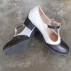 Chaussures habillées couleurs mélangées épais mi-talon style britannique rétro richelieu bride à la cheville t-strap noir blanc taille femme 34-43