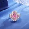 Designer Hot Selling Hip Hop Luxury Wedding Jewelry Par Lucky Clover 925 Sterling Silver Pink Water Drop VVS Moissanite Diamond Iced Out Cross Ring