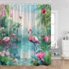 Cortinas de chuveiro flamingo cortina palmeiras lago lótus flores tropical selva planta banho conjunto tecido decoração do banheiro com ganchos