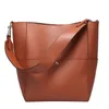 Drawstring Ladies Bags Style Wide Shoulder Strap Double Bucket Bag Stor kapacitet Tote Läder Kvinnor Messenger Package