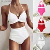 Women's Swimwear Push Up Bikinis 2023 Women Swimsuit Solid High Waist Swimwear Female Summer Swimming Bathing Suit Mayo Beachwear Red White T240330