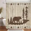 Shower Curtains Bear For Bathroom Wild Animals Rustic Cabin Forest Print Wooden Board Cloth Bath Curtain Set Decor