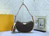 2024 Designer Bolsa Mulheres M46856 Ombro Crossbody Sacos Clássicos Vintage Couro Underarm Half Moon Bolsa Denim Tecido Redondo Zipper Ervilha