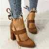 Sandalen Mode Dicke High Heels Kausal Für Frauen Knöchelriemen Runde Kopf Wildleder Schuhe Elegante Bandage Singles