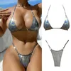 Sexig Bikini Silver Sparkling Special Fabric Lace Up Women's Swim Top Boys 3 -stycken Swimsuit Womens Bathing Suit Shorts Set