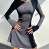 Vestidos casuais mulheres elegante malha preta mini vestido streetwear chique sexy sem costas manga completa 90s vintage y2k roupas