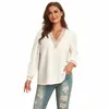 Della Mel Plus Size Women Clothing LG Sleeve White Blouse Topsカジュアル女性vネックシャツエレガントなChiff特大ブラウス905d＃