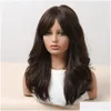 合成ウィッグミドルロングウェイブウィッグダークブラウン女性のための前髪コスプレロリータデイリーパーティー偽の髪の耐火繊維ドロップデルOT0RR
