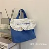 Borse portaoggetti Borsa per il pranzo con volant dolce Borsa per scuola per bambini in tela stile coreano Piccola mano in tinta unita da donna