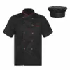 Heren Koksjas Uniform Korte Mouw Koksjas Restaurant Keuken Werkshirt met Hoed Kantine Food Service Hotel Bakeshop Top J1kS #