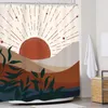 Tende da doccia Boemia astratta minimalista tenda tramonto medievale sole moderno rustico geometrico marrone arancione arredo bagno