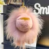 Pink Real Genuine Rabbit Rex Fur Lion Pompom Ball Bag Charm Keychain Kids Doll Toys Pendant Gift