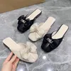 Casual Shoes Baotou Half Slippers External Wearing Women's 2024 Summer Fashion Bow Knot Flat Bottom Water Diamond Muller Sandals