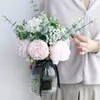 Decorative Flowers Simulation Peony Rose Bouquet Wedding Fake Flower Set With Vase Home Living Room Floor Silk Arrangement