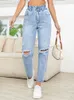 Frauen Jeans Benuynffy Frau Streetwear Hohe Elastische Taille Gerade Bein Zerrissene Denim Hosen Mode Vintage Mom Für Frauen 2024