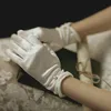 White Satin Wedding Dr Gloves Short Elegant Petal Pearl Bow Bridal Gloves Mångsidiga foto Accores Pearl H2WP#