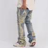 Harajuku Ripped Verzwakte Gat Blauw Gewassen Jeans Broek voor Mannen en Vrouwen Zakken Streetwear Casual Baggy Denim Broek 240320