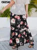 Gibsie Plus Taille Boho Floral Print Ruffle Hem Jupes Femmes Printemps Eté Plage Style Vacances Casual Femme Taille Haute Lg Jupe R6Fv #