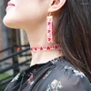 Boucles d'oreilles à pampilles pour femmes, style Harajuku, fleurs, tissu Long, mode amour, Vintage, rayé, 2024