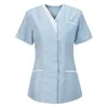 Uniforme Enfermeira Mulheres Manga Curta Com Decote Em V Top Uniforme De Trabalho Bolso Sólido Blusa Uniformes Clínicos Senhoras Uniformes Médicos 25Ii #