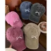 Ball Caps Eenvoudige Boog Borduren Baseball Cap Verstelbare Gewassen Denim Hoeden Voor Meisje Koreaanse Leuke Zachte Top Zonnehoed Vrouwelijke H240330