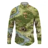 Mäns casual skjortor Green Plant Map 3D Printed Shirt Style Fashion Trendy Long -Sleeved