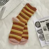 Women Socks Trends Woman Mixed-Color Cotton Casual Femme Striped Absorb Sweat Soft Novelties Crew For Japanese Style