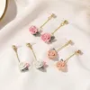 Boucles d'oreilles Minar Rétro Rose Blanc Couleur Résine Acrylique Rose Fleur Strass Long Gland Goutte Pour Femmes Déclaration Vintage Bijoux