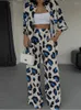 Women's Two Piece Pants Fashion Leopard Printed Shirt Trousers Suit Women 2024 Spring Turn-down Collar Long Sleeved Shirts Slim Female