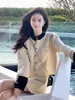 Robes de travail coréen doux col montant veste jupe deux pièces ensemble femmes mode épissure tempérament collège simple boutonnage costume de printemps