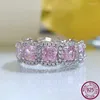 Cluster-Ringe 925 Silber funkelnd 5 5 mm quadratisch gelb rosa weiß High Carbon Diamant-Ring Damen Party Boutique Schmuck Großhandel