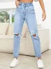 Frauen Jeans Benuynffy Frau Streetwear Hohe Elastische Taille Gerade Bein Zerrissene Denim Hosen Mode Vintage Mom Für Frauen 2024